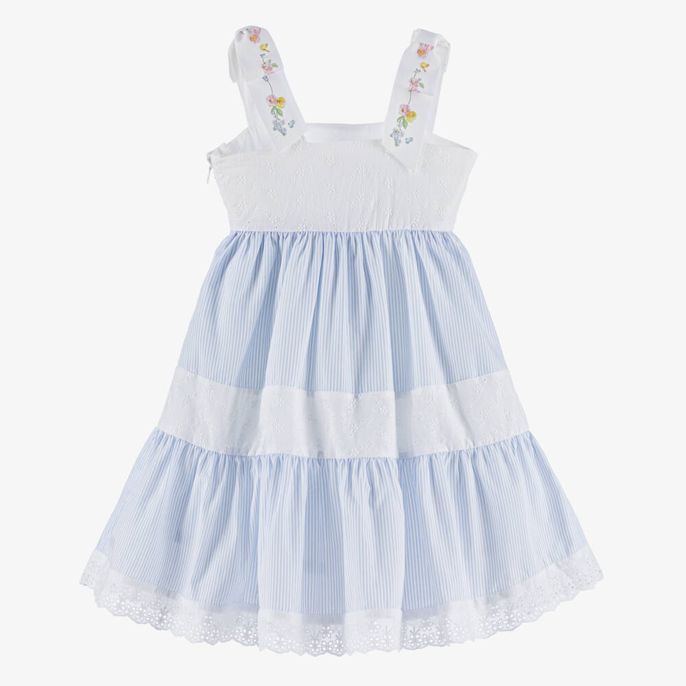 Lapin House-Girls Striped Blue Cotton Frock | Childrensalon Outlet