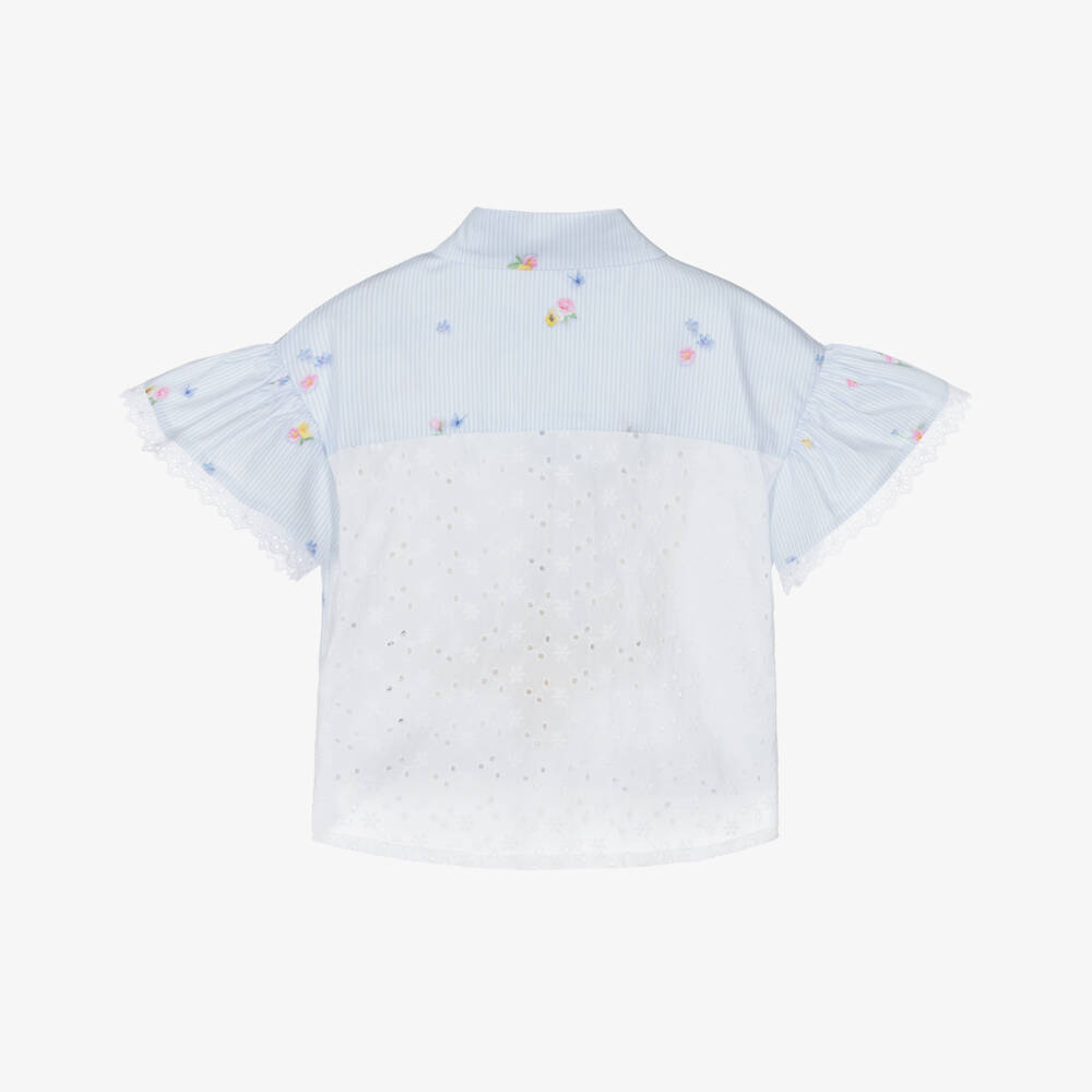 Lapin House-بلوزة قطنية مخططة للفتيات بلون السماء | Childrensalon Outlet