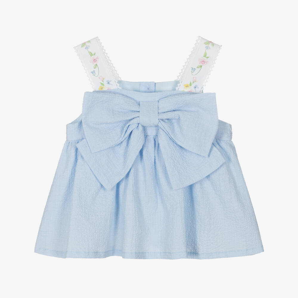 Lapin House-بلوزة صيفية بناتية من قماش سييرساكر مع فيونكة | Childrensalon Outlet