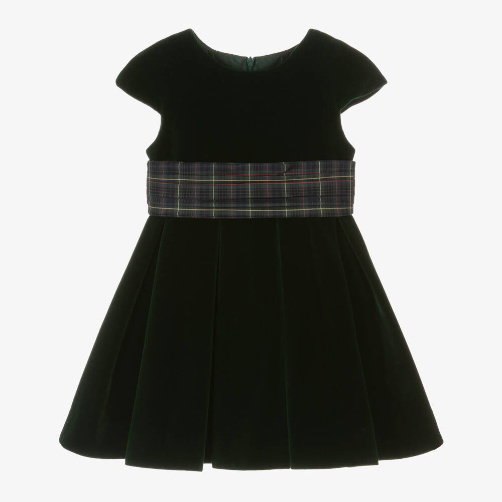 Lapin House-Girls Velvet Dress with Tartan Bow | Childrensalon Outlet