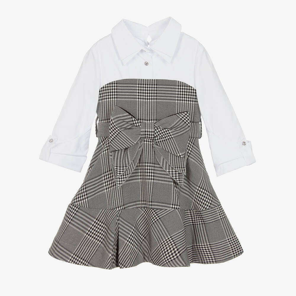Lapin House - Черно-белое платье-рубашка в клетку | Childrensalon
