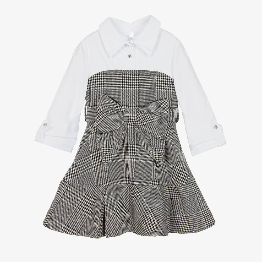 Lapin House-Черно-белое платье-рубашка в клетку | Childrensalon Outlet