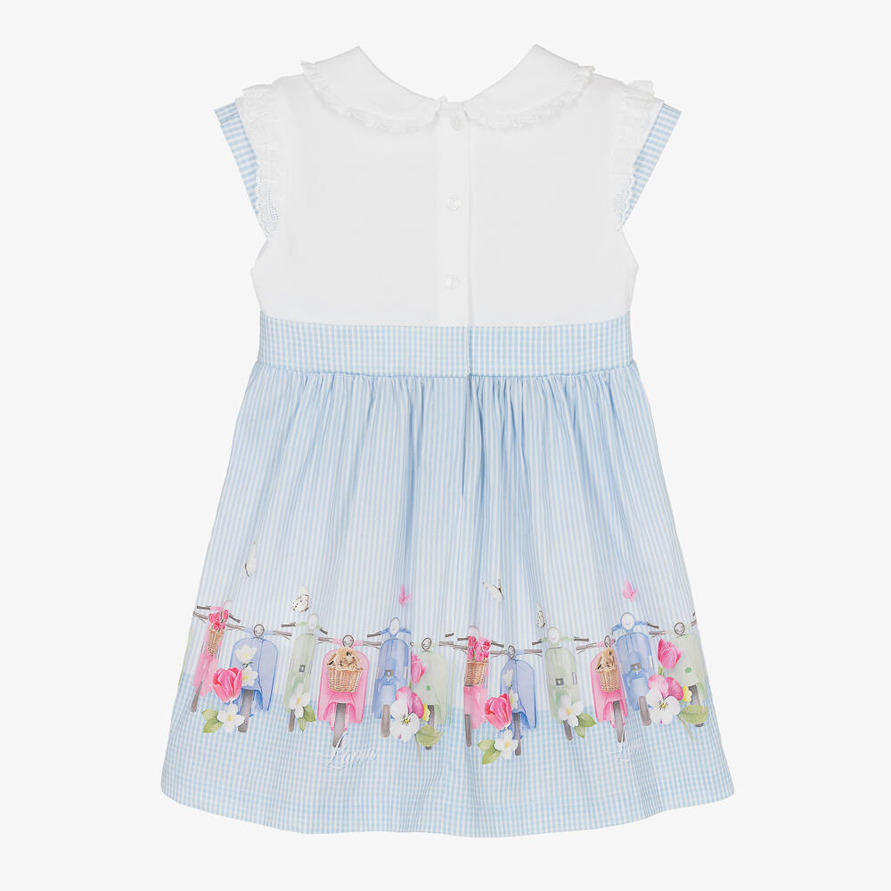 Lapin House - Girls White & Blue Cotton Dress | Childrensalon