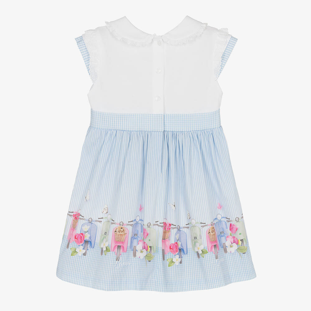Lapin House-Бело-голубое хлопковое платье | Childrensalon Outlet