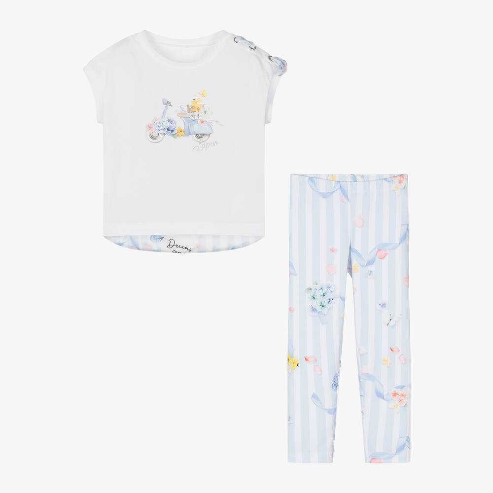 Lapin House-Girls White & Blue Cotton Leggings Set | Childrensalon Outlet