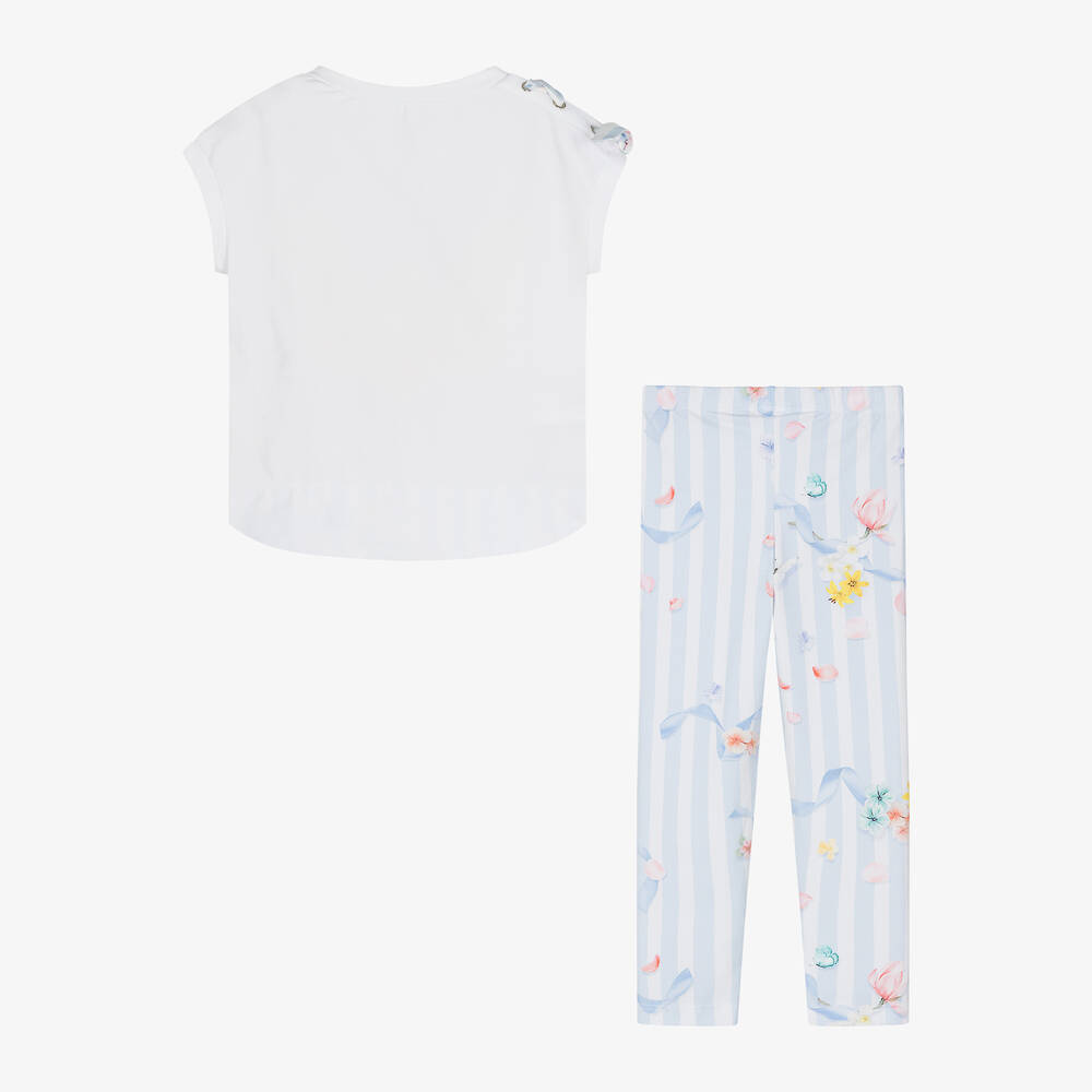 Lapin House-Girls White & Blue Cotton Leggings Set | Childrensalon Outlet