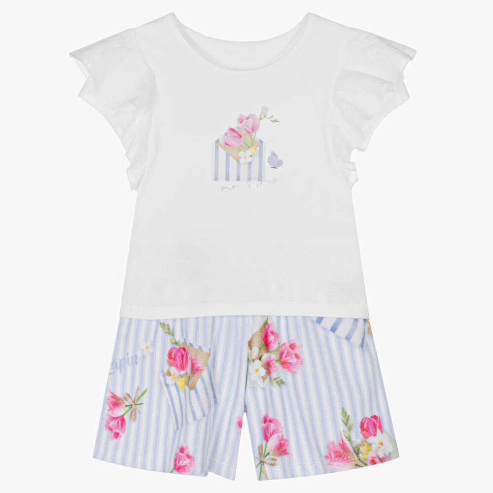 Lapin House - Geblümtes Shorts-Set in Weiß & Blau | Childrensalon