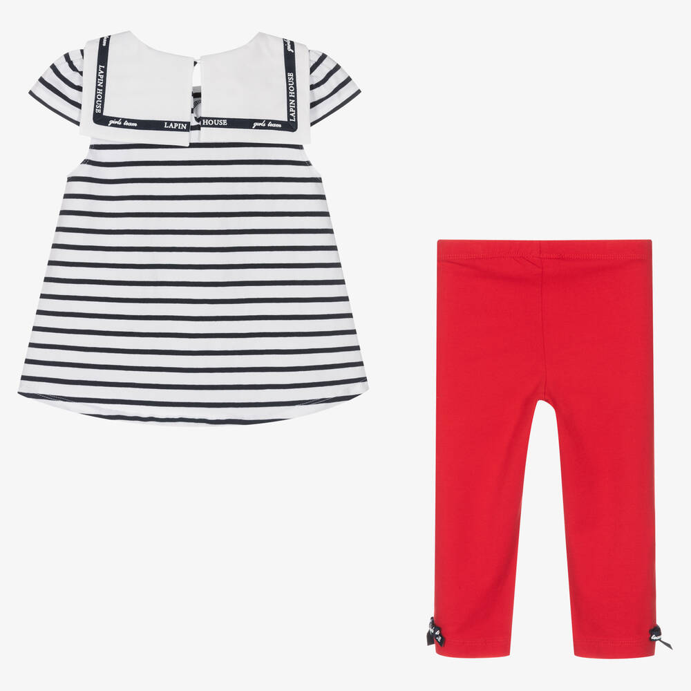 Lapin House-Бело-синий топ и красные легинсы | Childrensalon Outlet