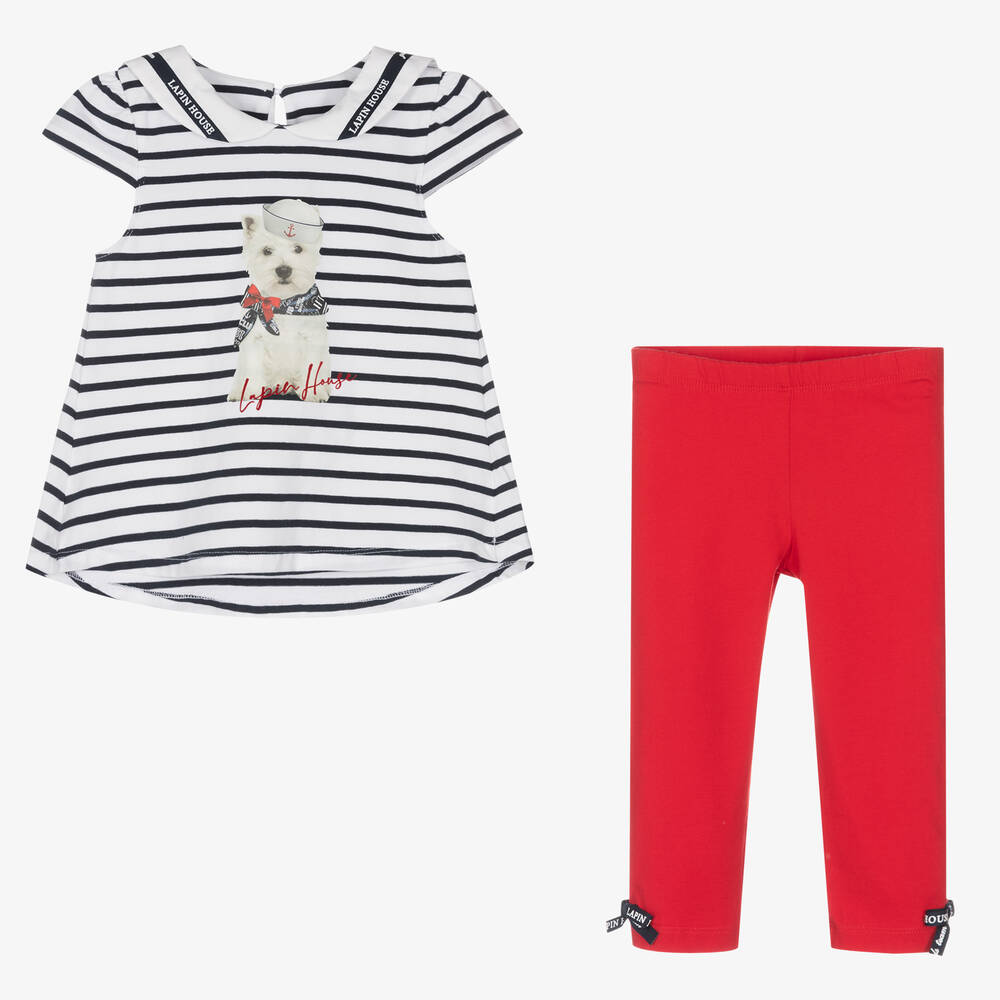 Lapin House-Бело-синий топ и красные легинсы | Childrensalon Outlet