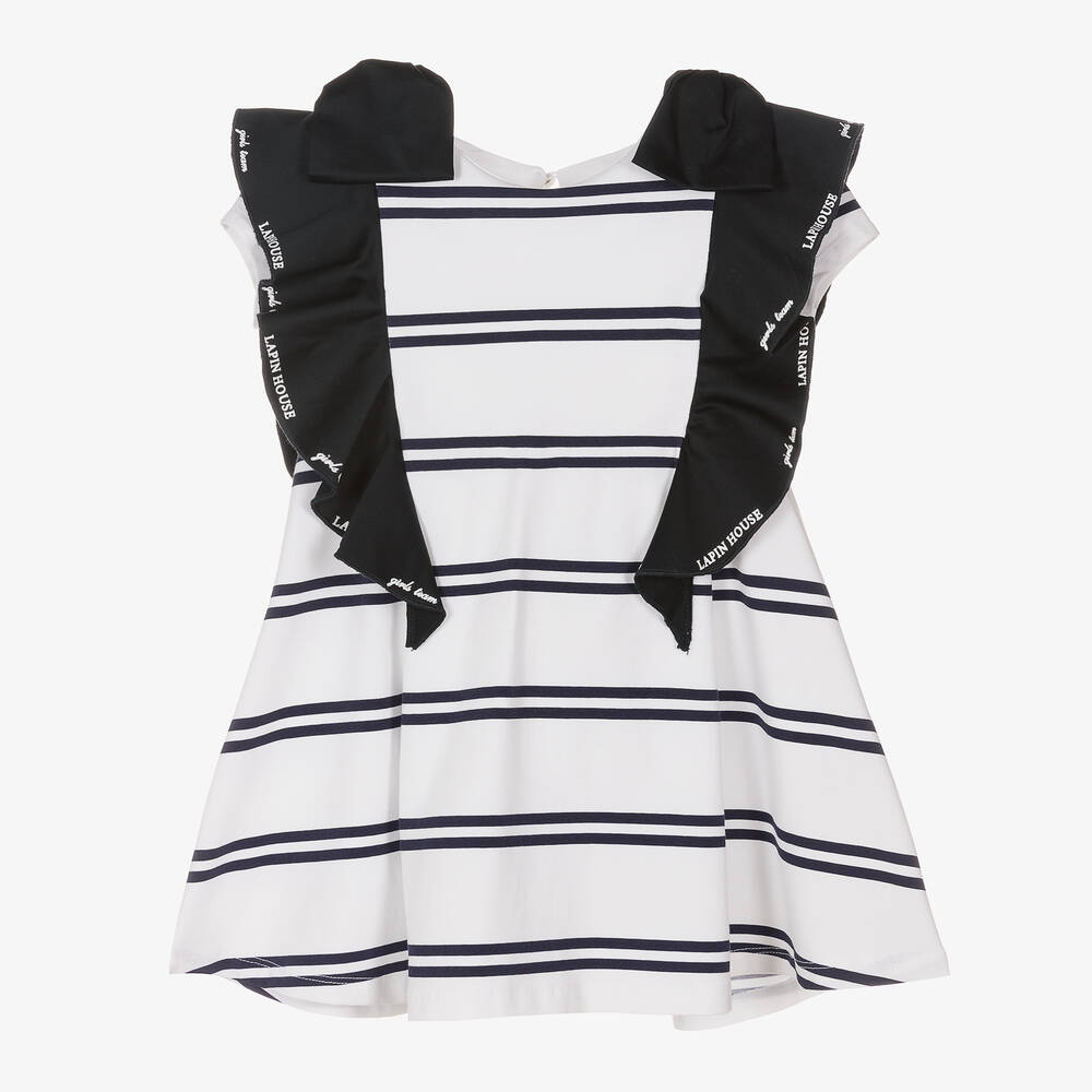 Lapin House - Girls White & Blue Stripe Cotton Dress | Childrensalon
