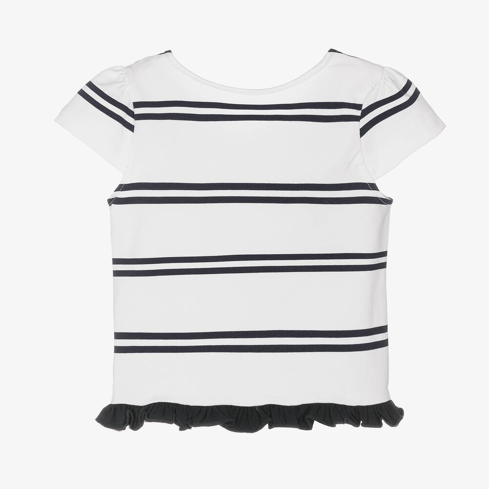 Lapin House-تيشيرت قطن جيرسي لون أبيض وكحلي للبنات | Childrensalon Outlet