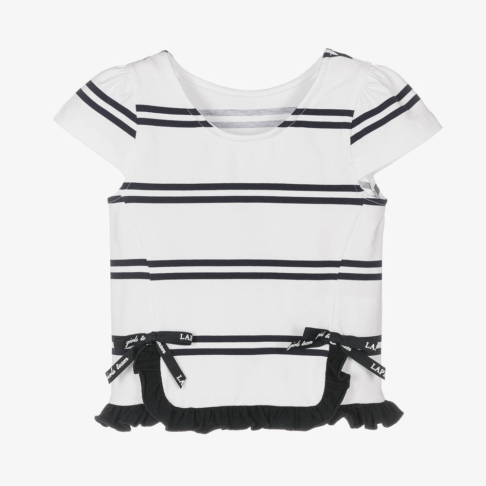 Lapin House-Белая хлопковая футболка в синюю полоску | Childrensalon Outlet