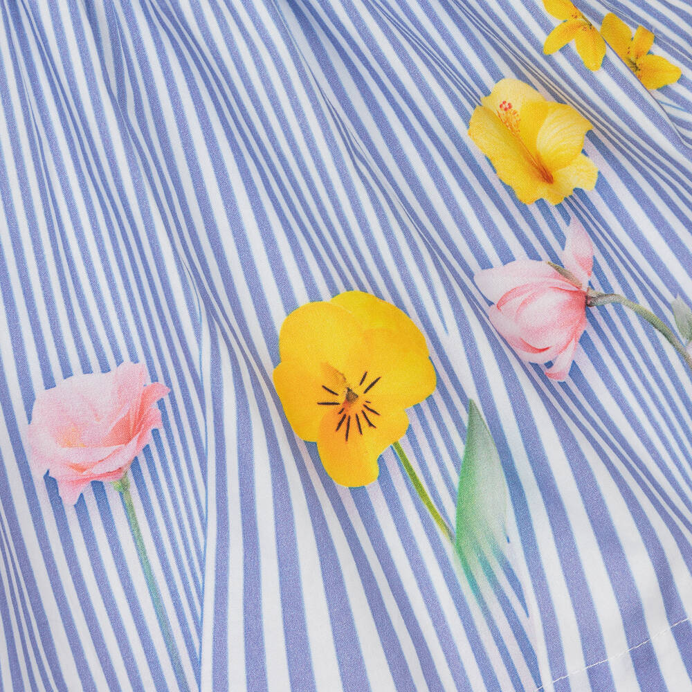 Lapin House-فستان مزيج قطن مقلم لون أبيض وأزرق | Childrensalon Outlet