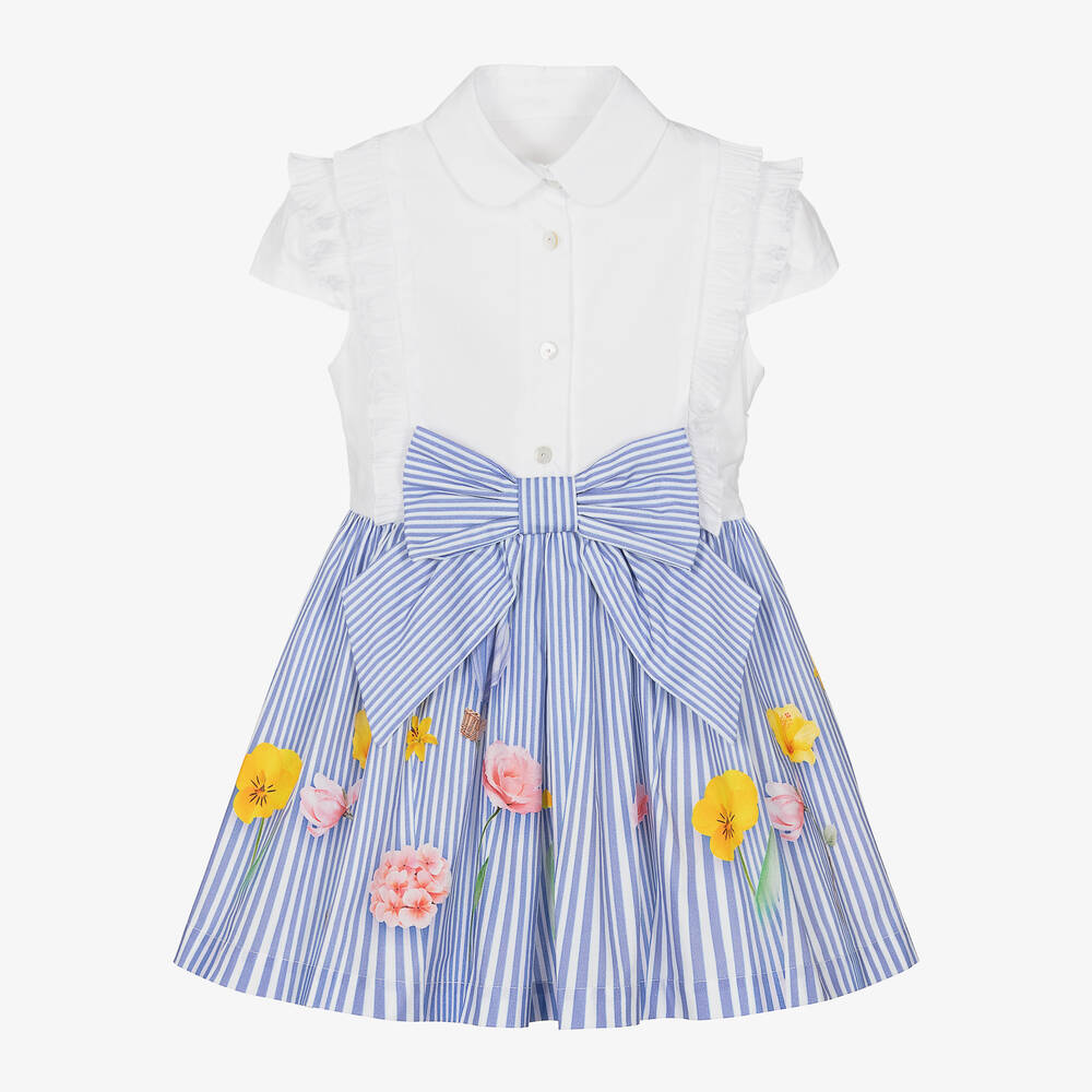 Lapin House-Girls White & Blue Striped Cotton Dress | Childrensalon Outlet