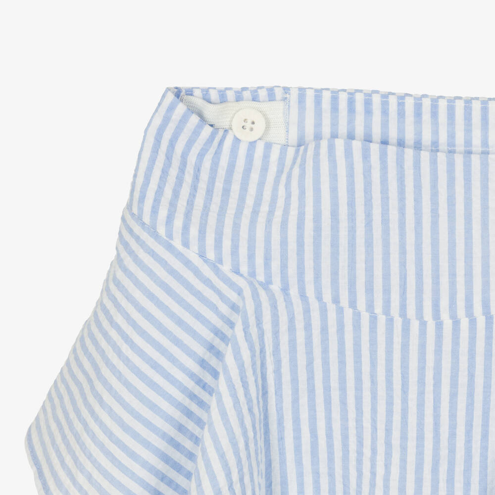 Lapin House-Girls White & Blue Striped Cotton Shorts Set | Childrensalon Outlet
