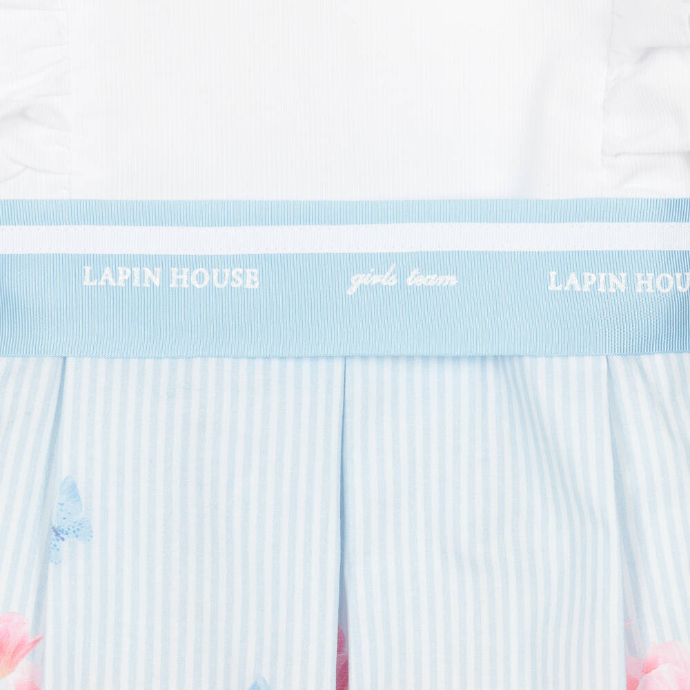 Lapin House-Бело-голубое платье в полоску с цветами | Childrensalon Outlet