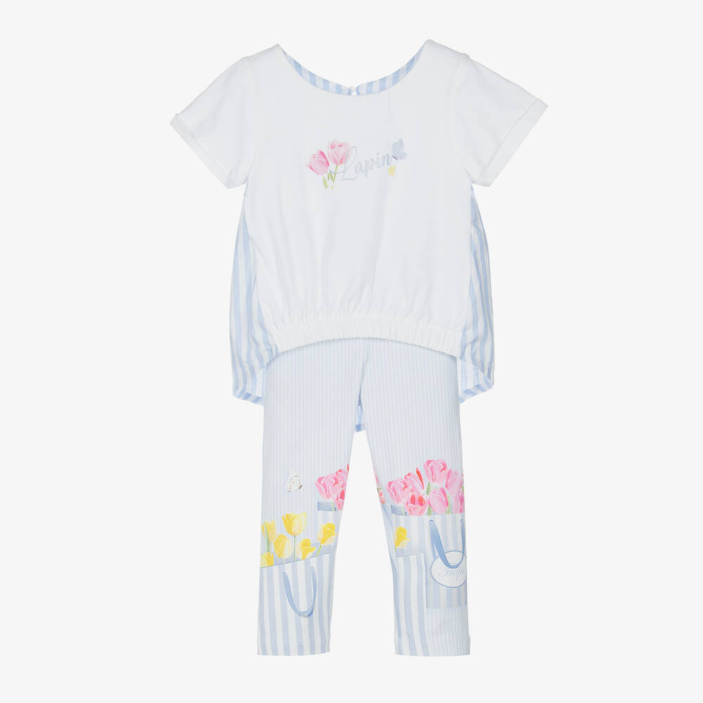 Lapin House - Gestreiftes Leggings-Set weiß/blau | Childrensalon