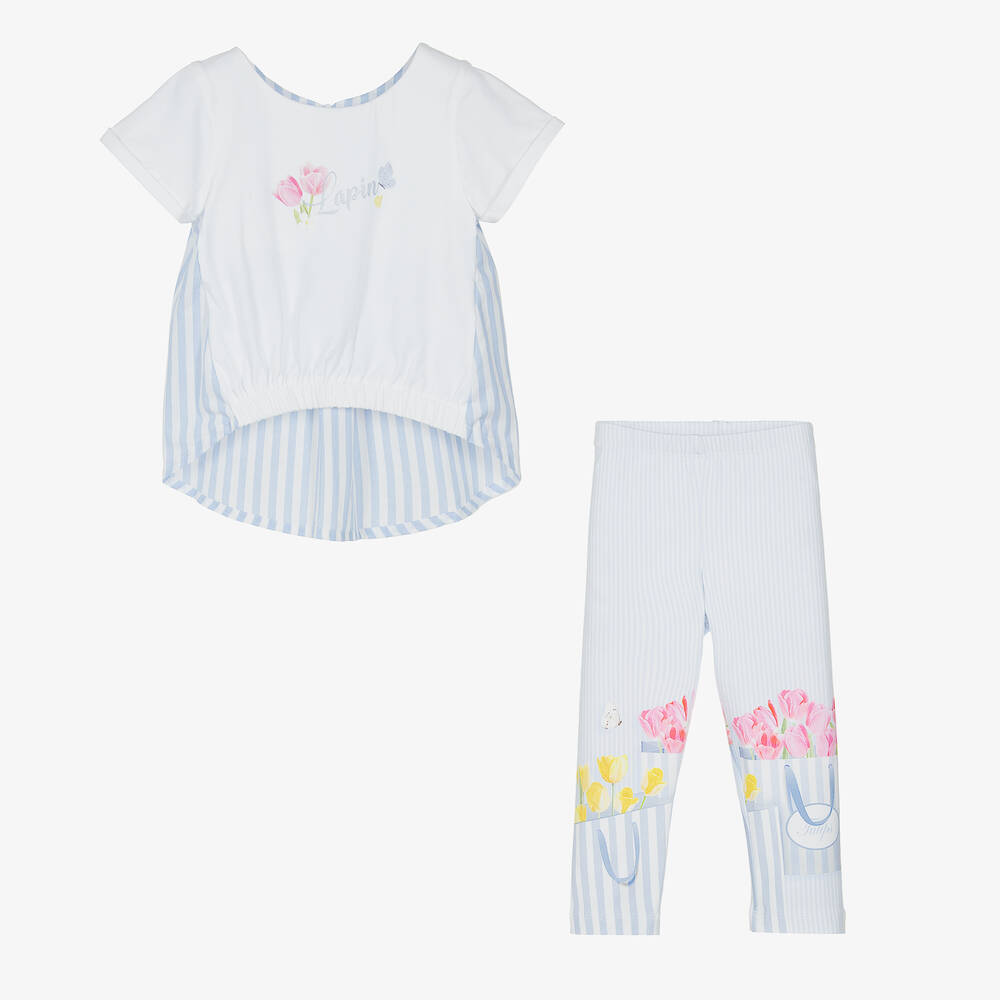 Lapin House-Белая блузка и легинсы в голубую полоску | Childrensalon Outlet