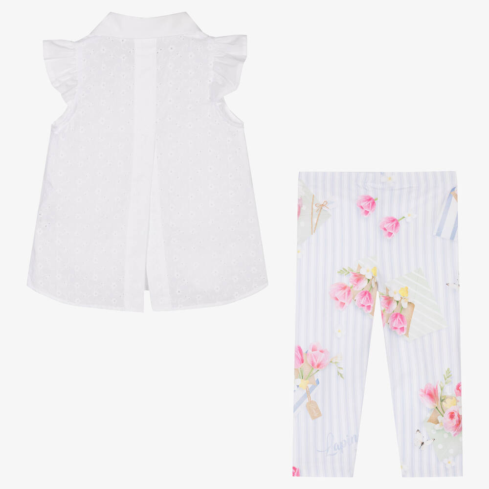 Lapin House-Белая блузка и легинсы в голубую полоску | Childrensalon Outlet