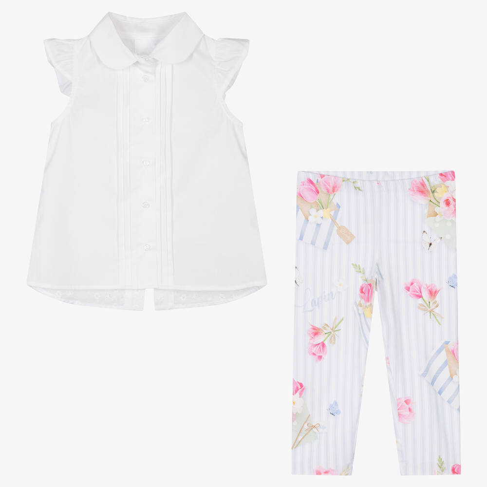Lapin House-Белая блузка и легинсы в голубую полоску | Childrensalon Outlet