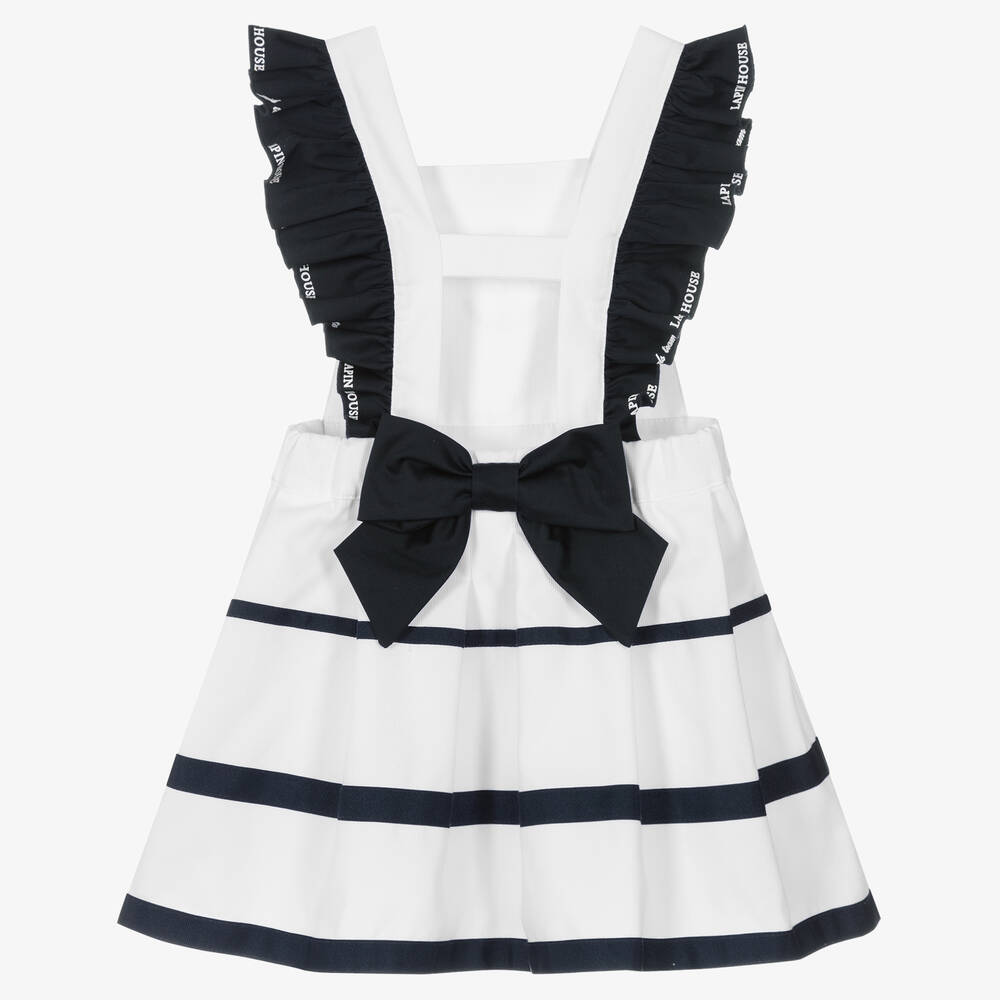 Lapin House Robe chasuble bleue blanche fille Childrensalon Outlet