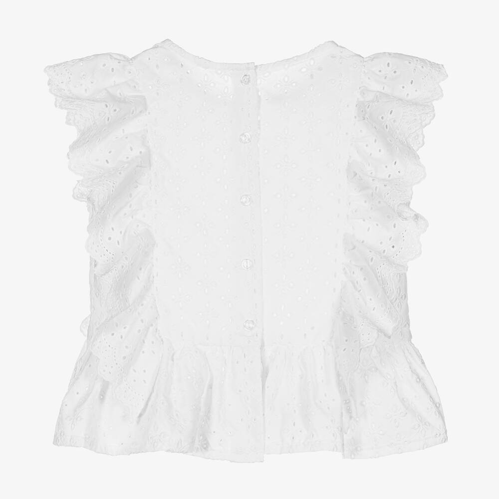 Lapin House-بلوز قطن برودوري لون أبيض | Childrensalon Outlet