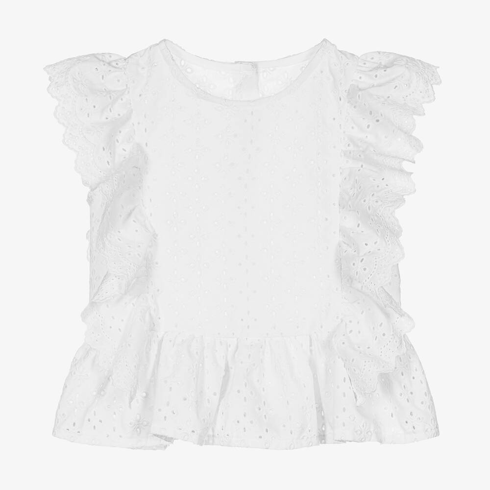 Lapin House - Girls White Broderie Anglaise Blouse | Childrensalon