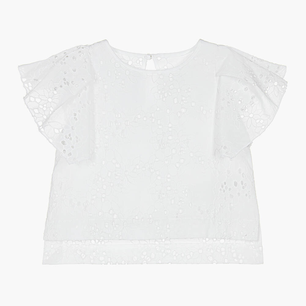 Lapin House - Белая блузка с вышивкой английской гладью | Childrensalon