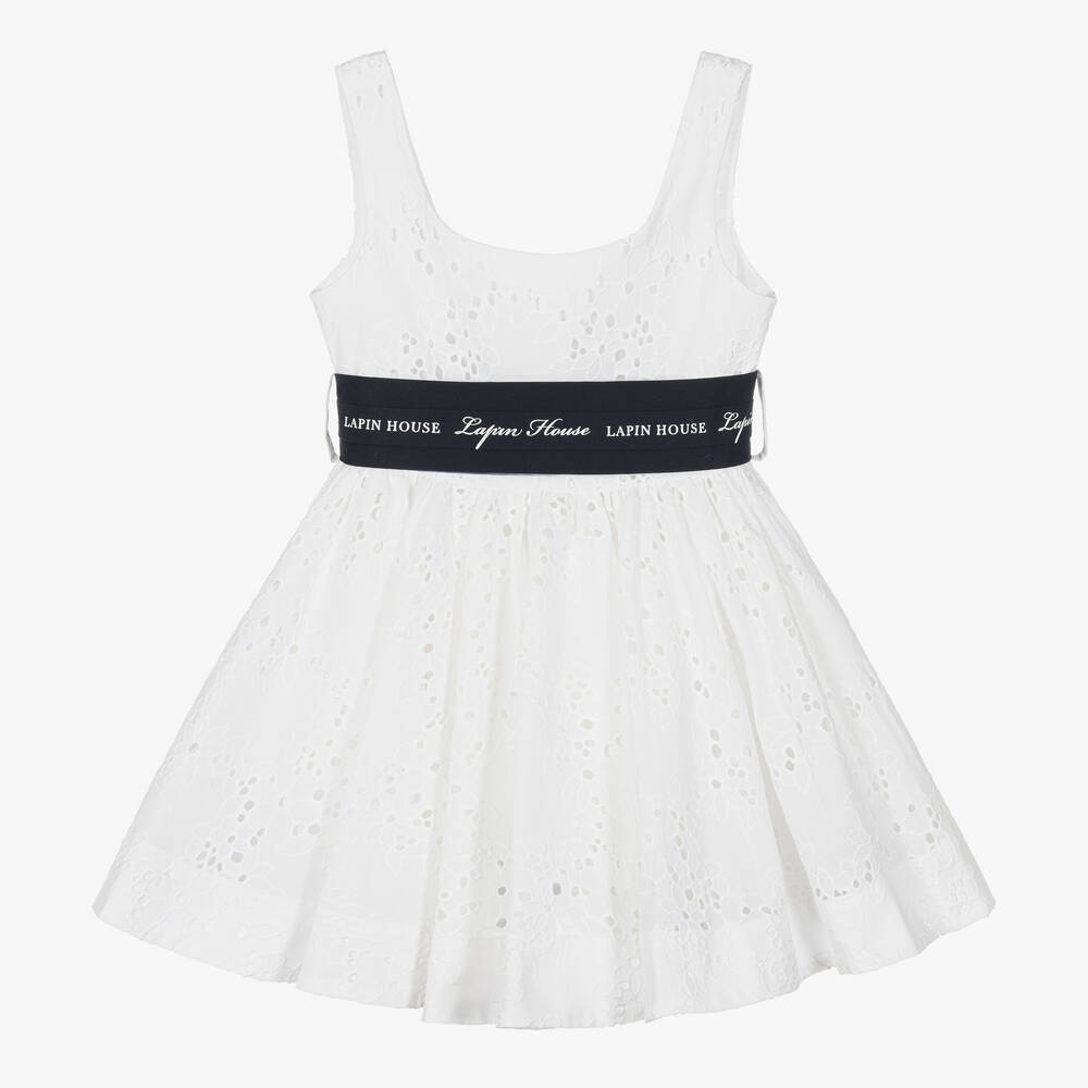 Lapin House - Weißes Kleid mit Lochstickerei (M) | Childrensalon