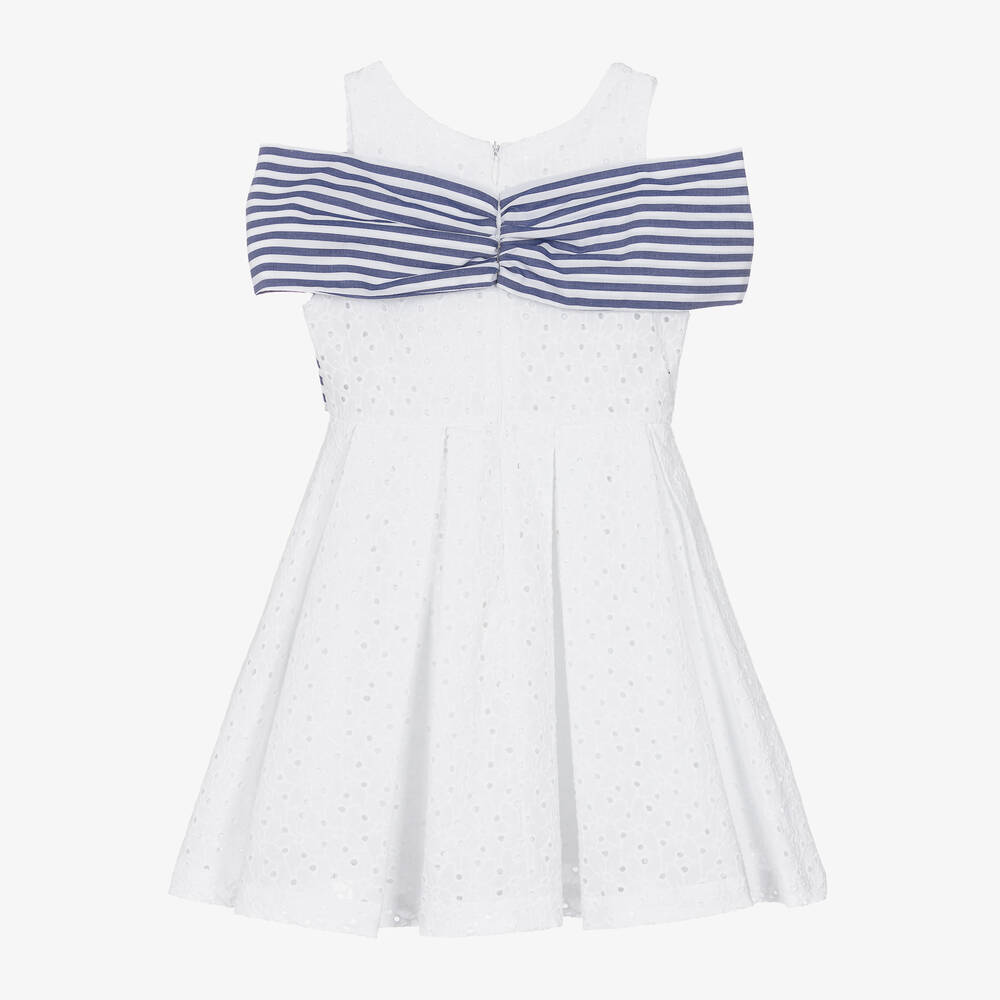 Lapin House-فستان قطن برودوري لون أبيض مزين بفيونكة | Childrensalon Outlet