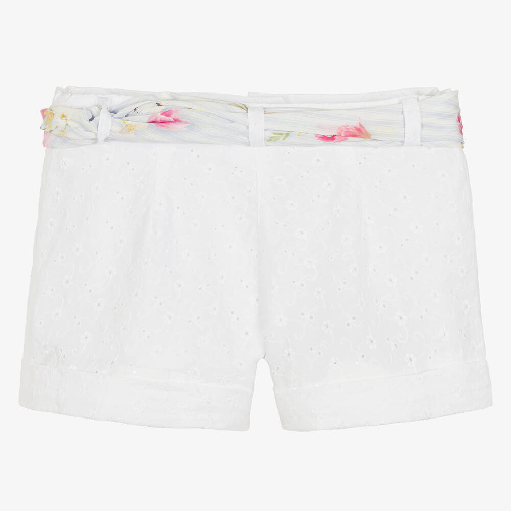 Lapin House-شورت قطن برودوري لون أبيض للبنات | Childrensalon Outlet