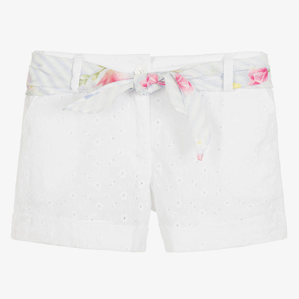 Lapin House - Weiße Shorts mit Lochstickerei  | Childrensalon