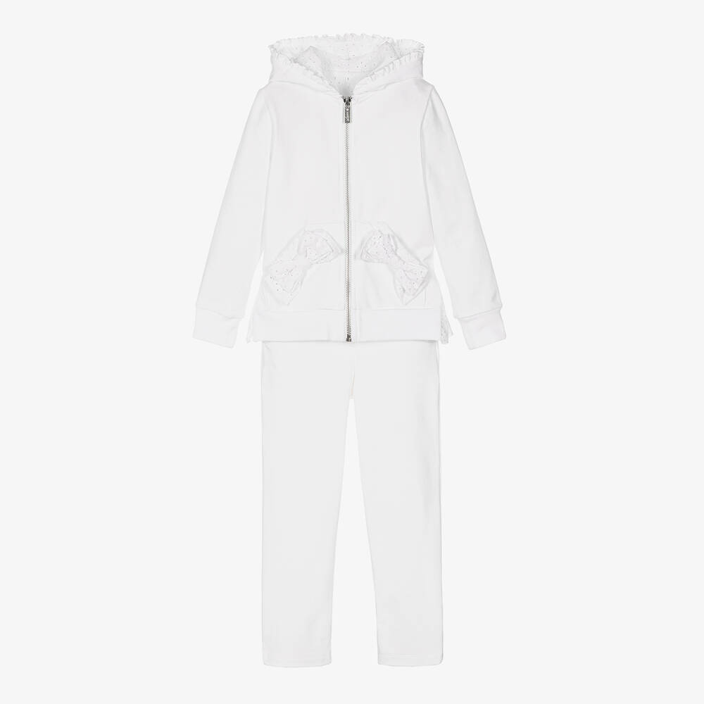 Lapin House - Girls White Broderie Anglaise Tracksuit | Childrensalon