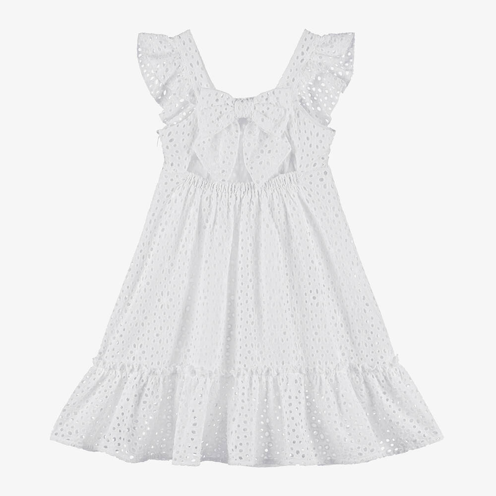 Lapin House-Girls White Broderie Cotton Dress | Childrensalon Outlet