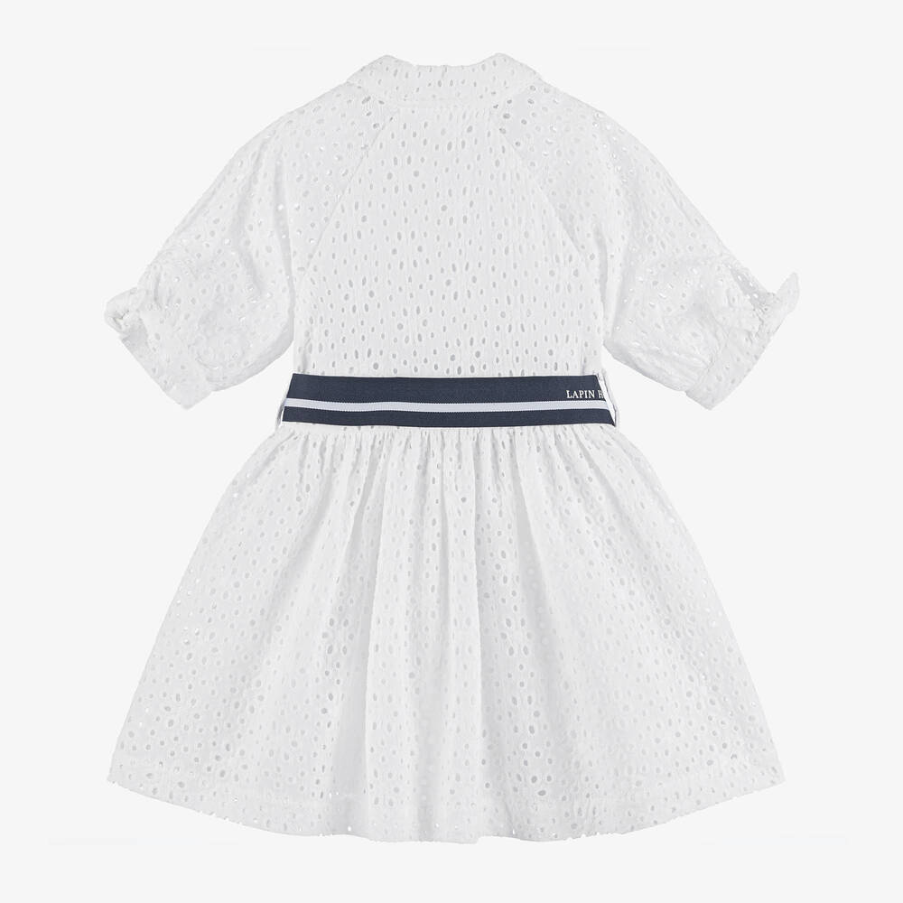 Lapin House-Girls White Broderie Cotton Shirt Dress | Childrensalon Outlet
