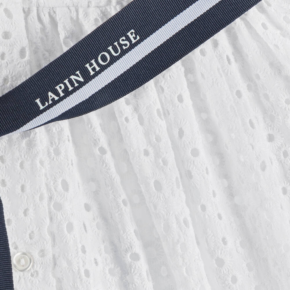 Lapin House-Girls White Broderie Cotton Shirt Dress | Childrensalon Outlet