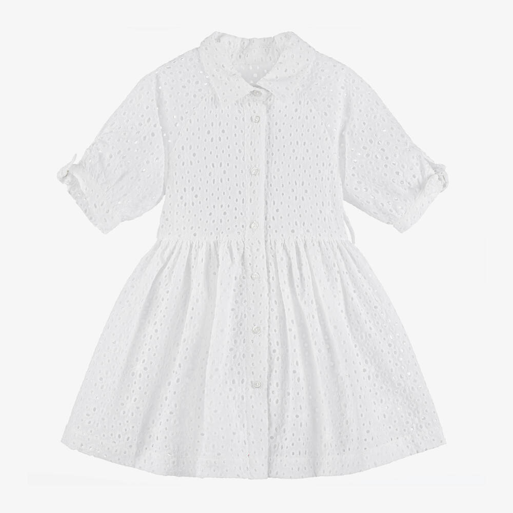 Lapin House-Girls White Broderie Cotton Shirt Dress | Childrensalon Outlet