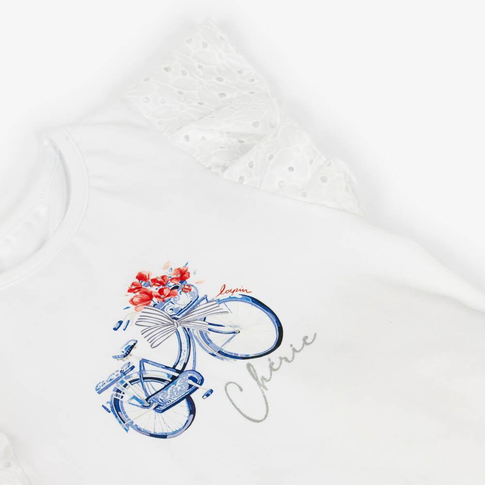 Lapin House-Футболка с принтом велосипеда для девочек белая | Childrensalon Outlet