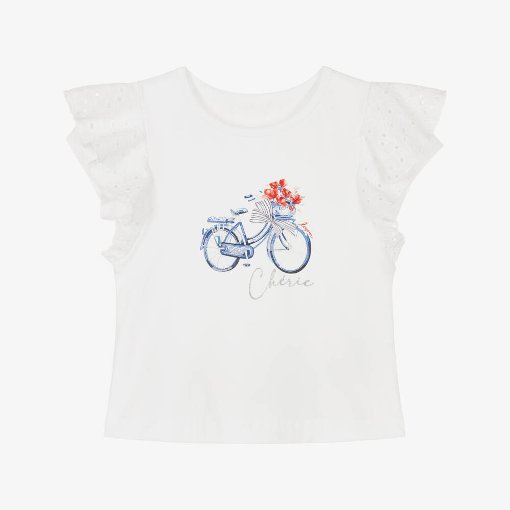 Lapin House-Футболка с принтом велосипеда для девочек белая | Childrensalon Outlet