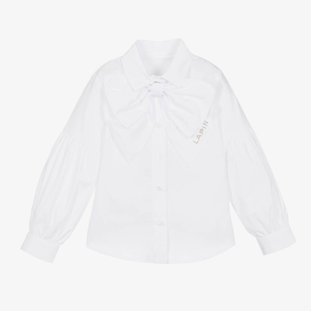 Lapin House - Белая хлопковая блузка с бантом  | Childrensalon