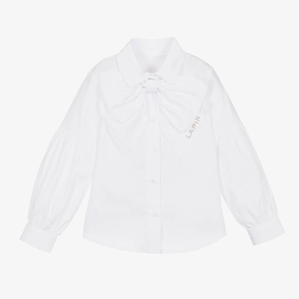 Lapin House-Girls White Cotton Bow Blouse  | Childrensalon Outlet