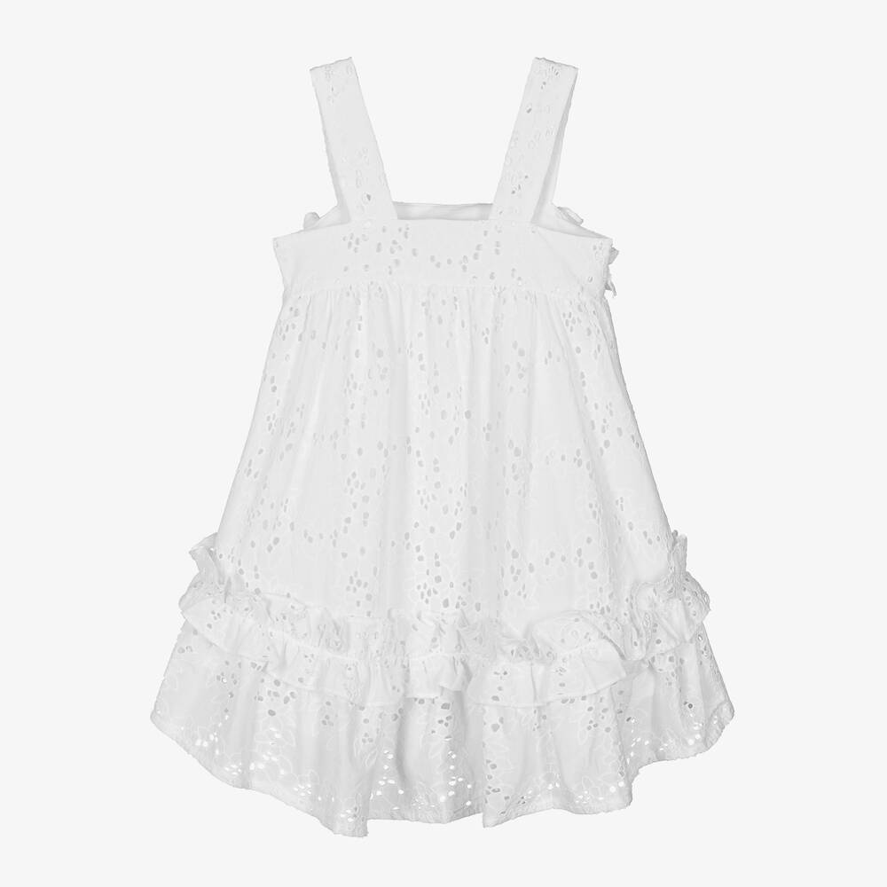 Lapin House-Girls White Cotton Broderie Anglaise Dress | Childrensalon Outlet