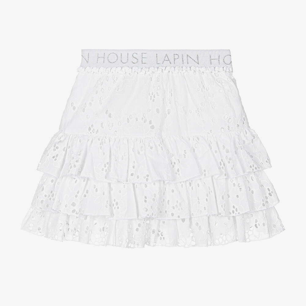 Lapin House - Girls White Cotton Broderie Anglaise Skirt | Childrensalon