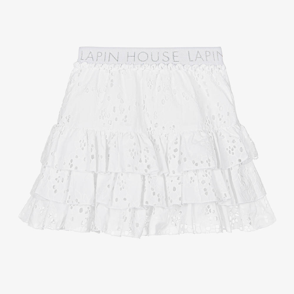 Lapin House-Girls White Cotton Broderie Anglaise Skirt | Childrensalon Outlet