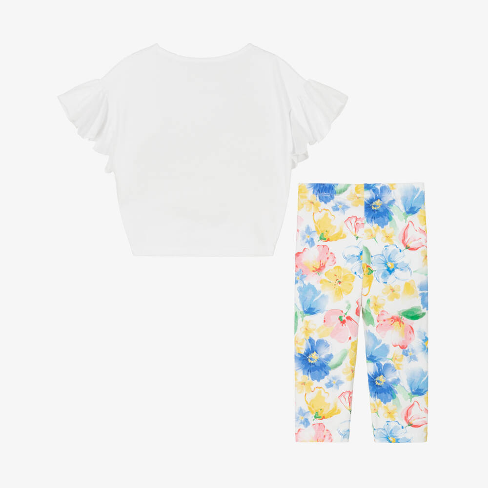 Lapin House-Girls White Cotton Floral Leggings Set | Childrensalon Outlet