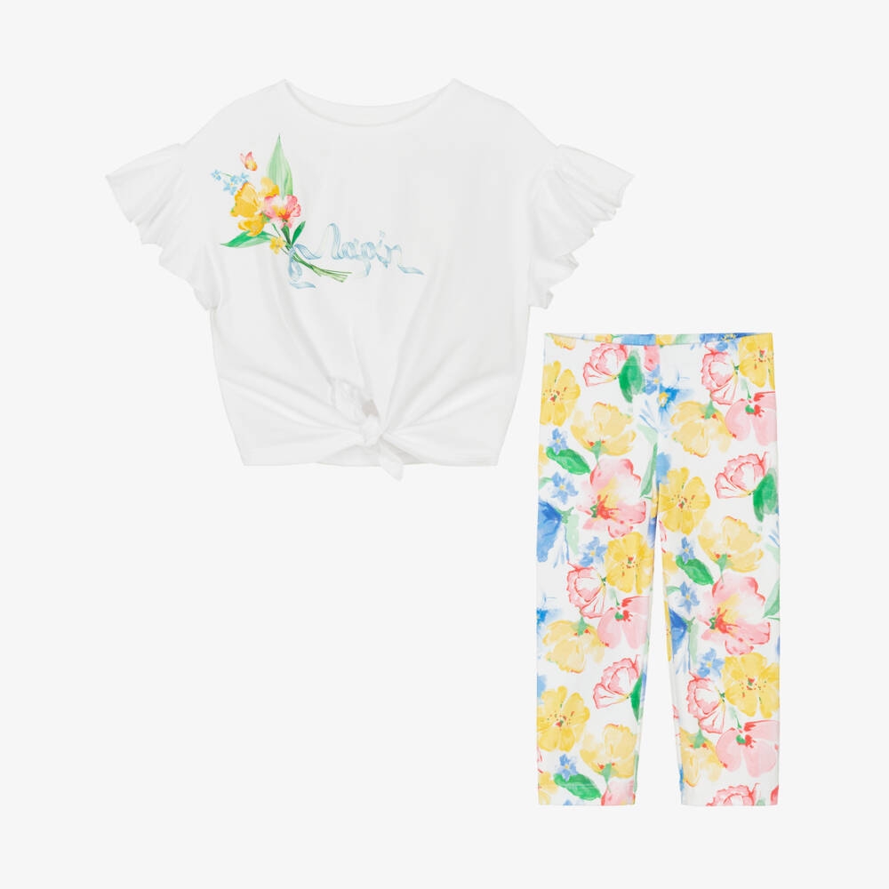 Lapin House-Girls White Cotton Floral Leggings Set | Childrensalon Outlet