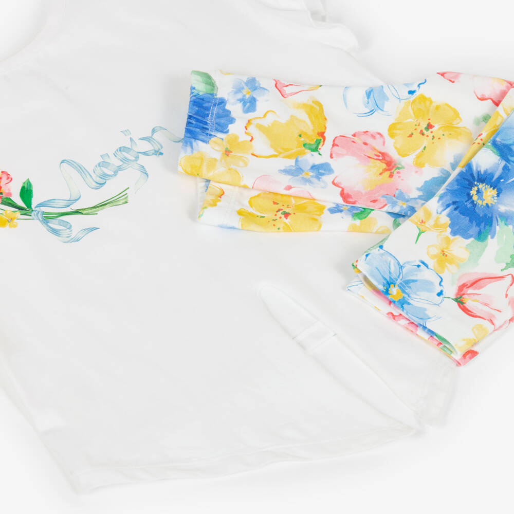 Lapin House-Girls White Cotton Floral Leggings Set | Childrensalon Outlet