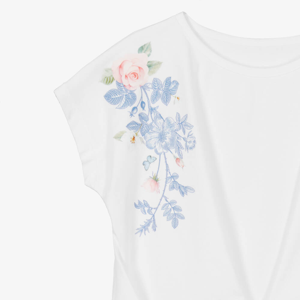 Lapin House-Girls White Cotton Floral T-Shirt | Childrensalon Outlet