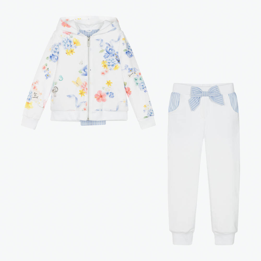 Lapin House-Girls White Cotton Floral Tracksuit | Childrensalon Outlet