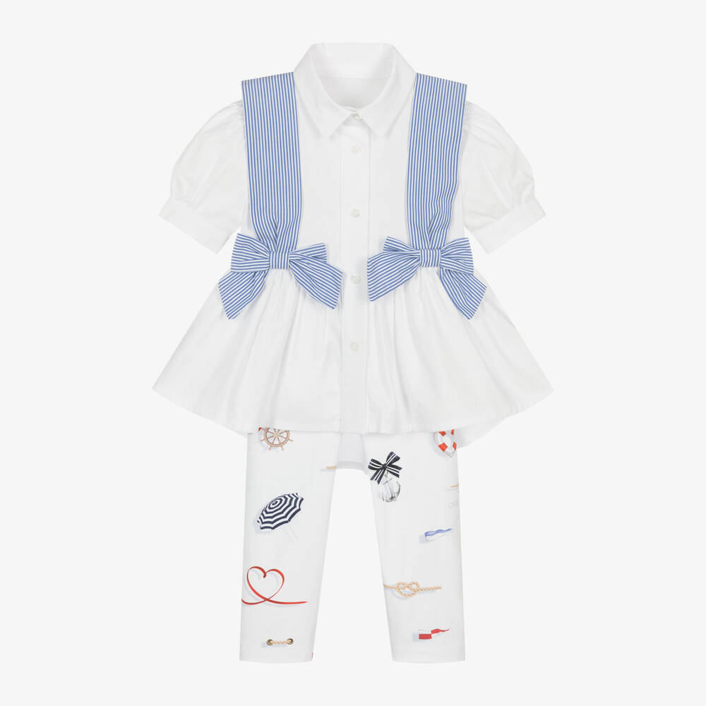 Lapin House-Girls White Cotton Nautical Leggings Set | Childrensalon Outlet
